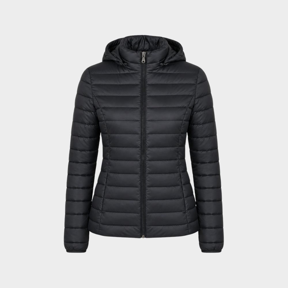 womens ultralight hooded puffer jacket slim fit