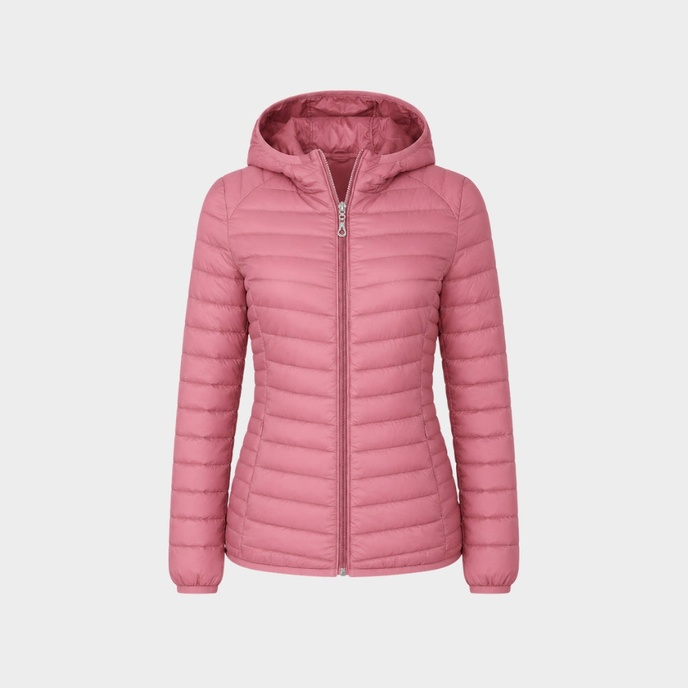 womens ultralight hooded puffer jacket slim fit