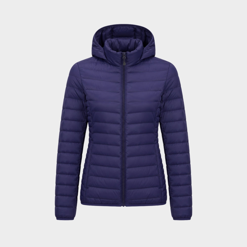 womens ultralight hooded puffer jacket slim fit