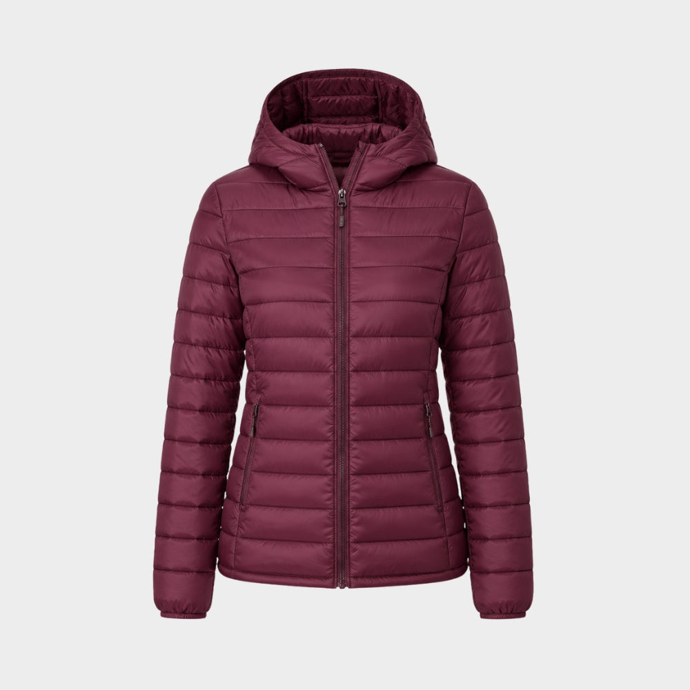 womens ultralight hooded puffer jacket slim fit