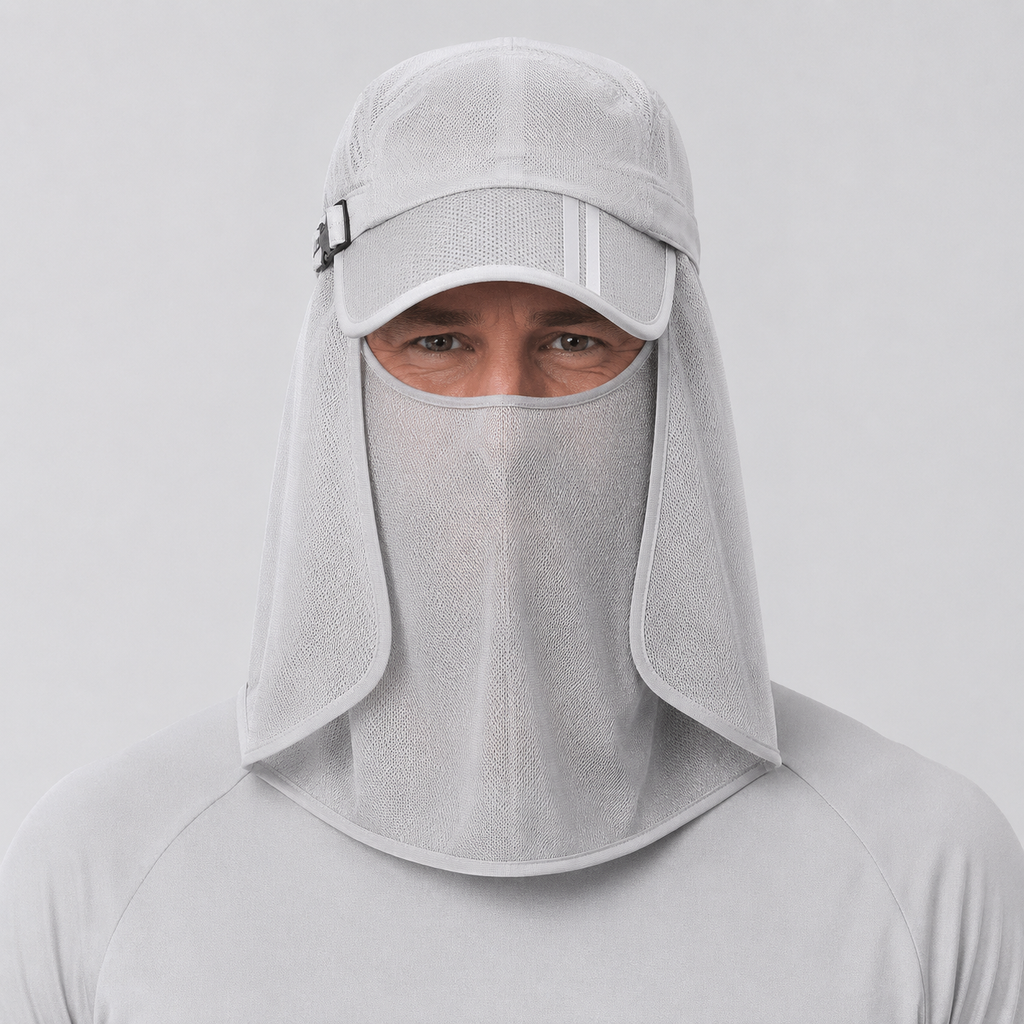 outdoor sun protection hat with neck flap and face cover