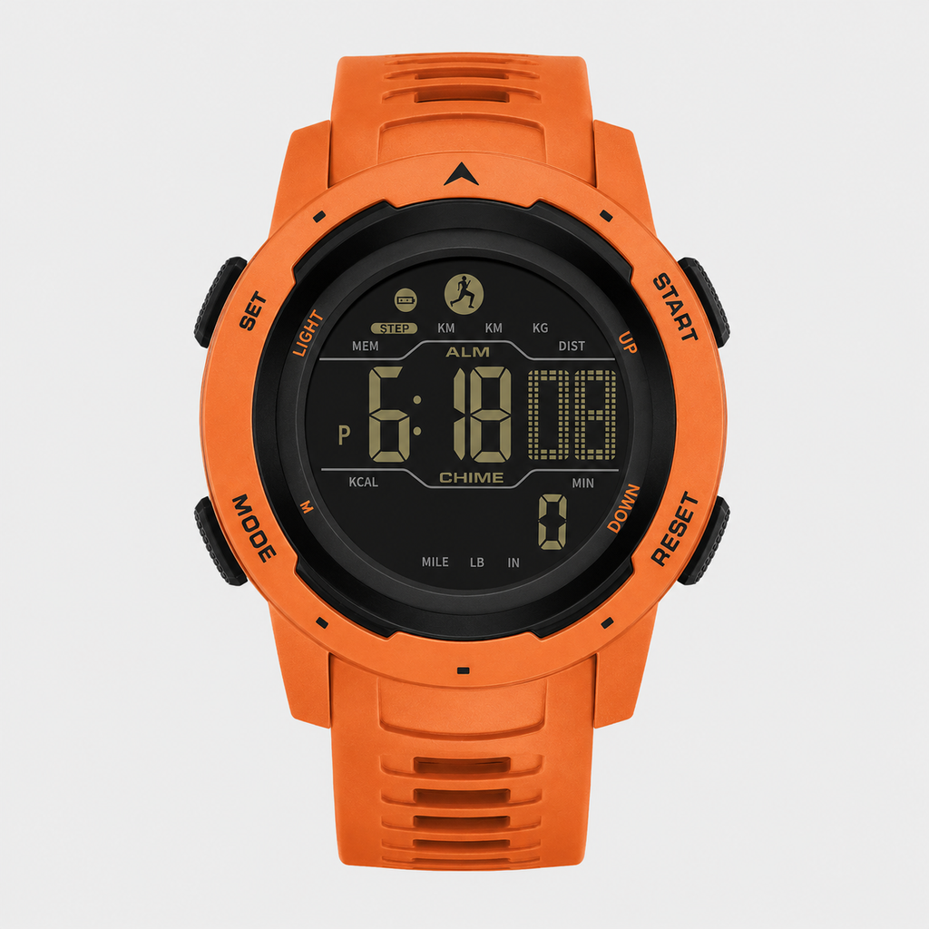 waterproof digital sports watch with pedometer and LED display
