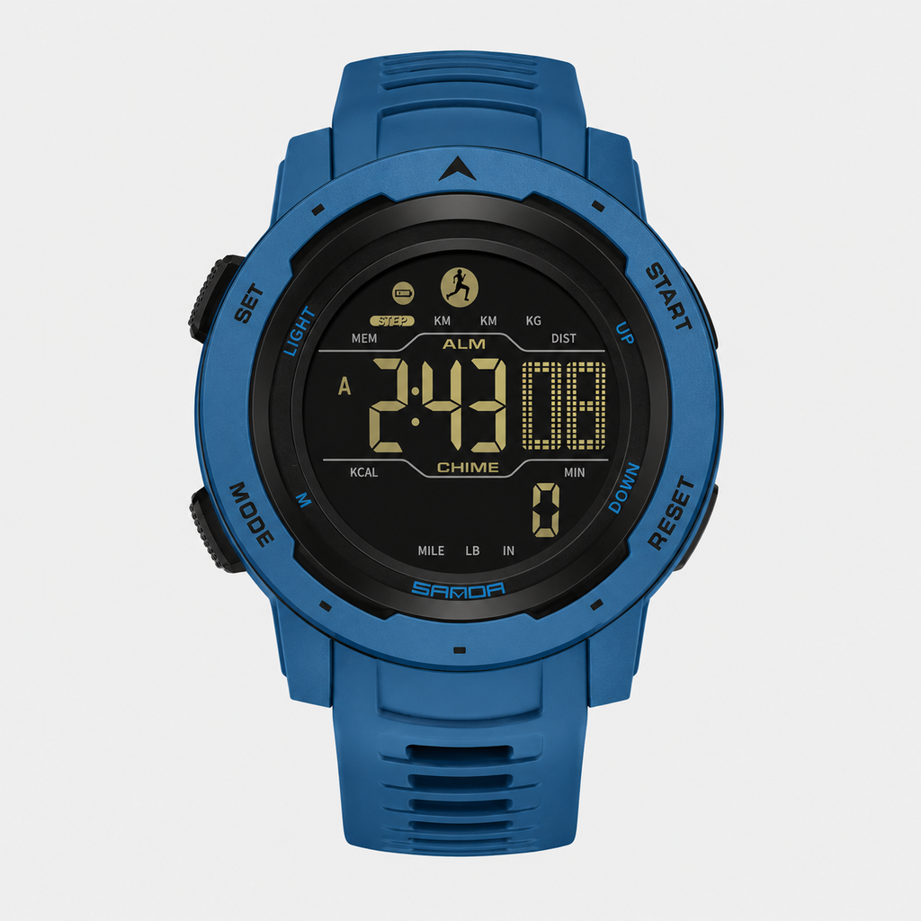 waterproof digital sports watch with pedometer and LED display
