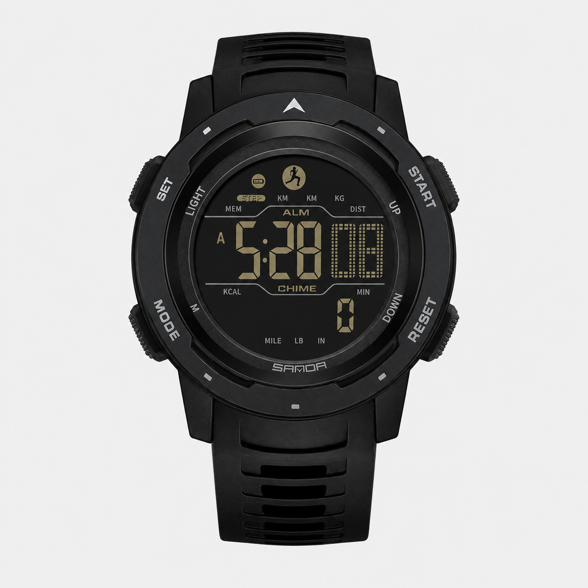waterproof digital sports watch with pedometer and LED display