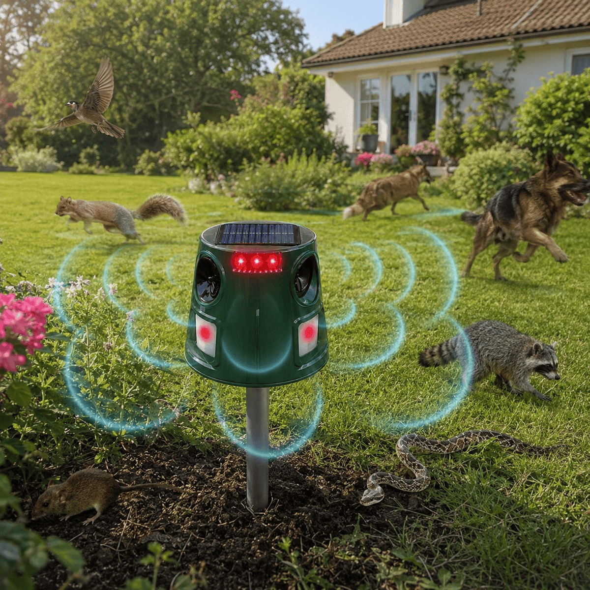 Hiking Camping 360 degree solar ultrasonic pest repellent for outdoor animals