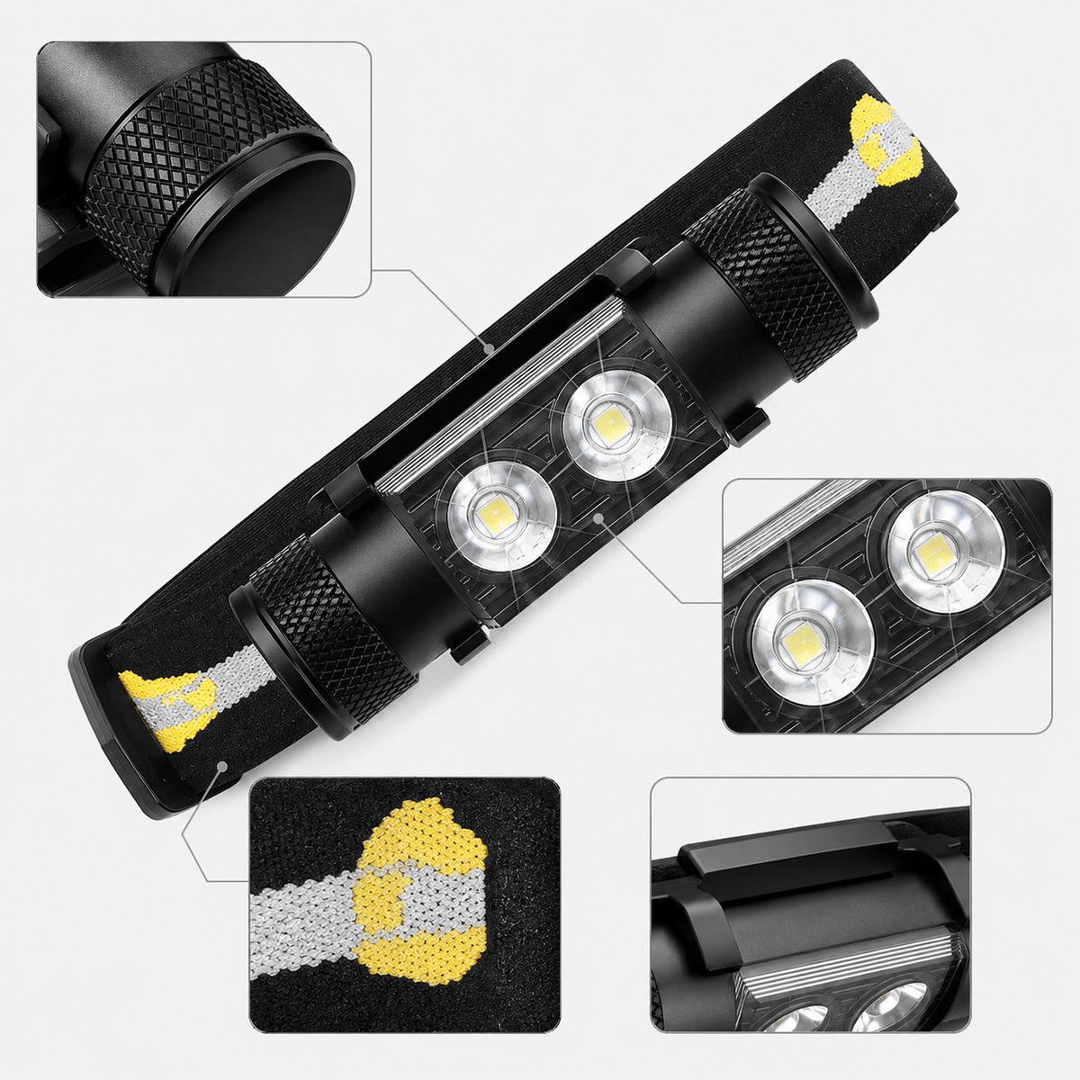 Hiking Camping dual LED rechargeable headlamp high lumen waterproof headlight
