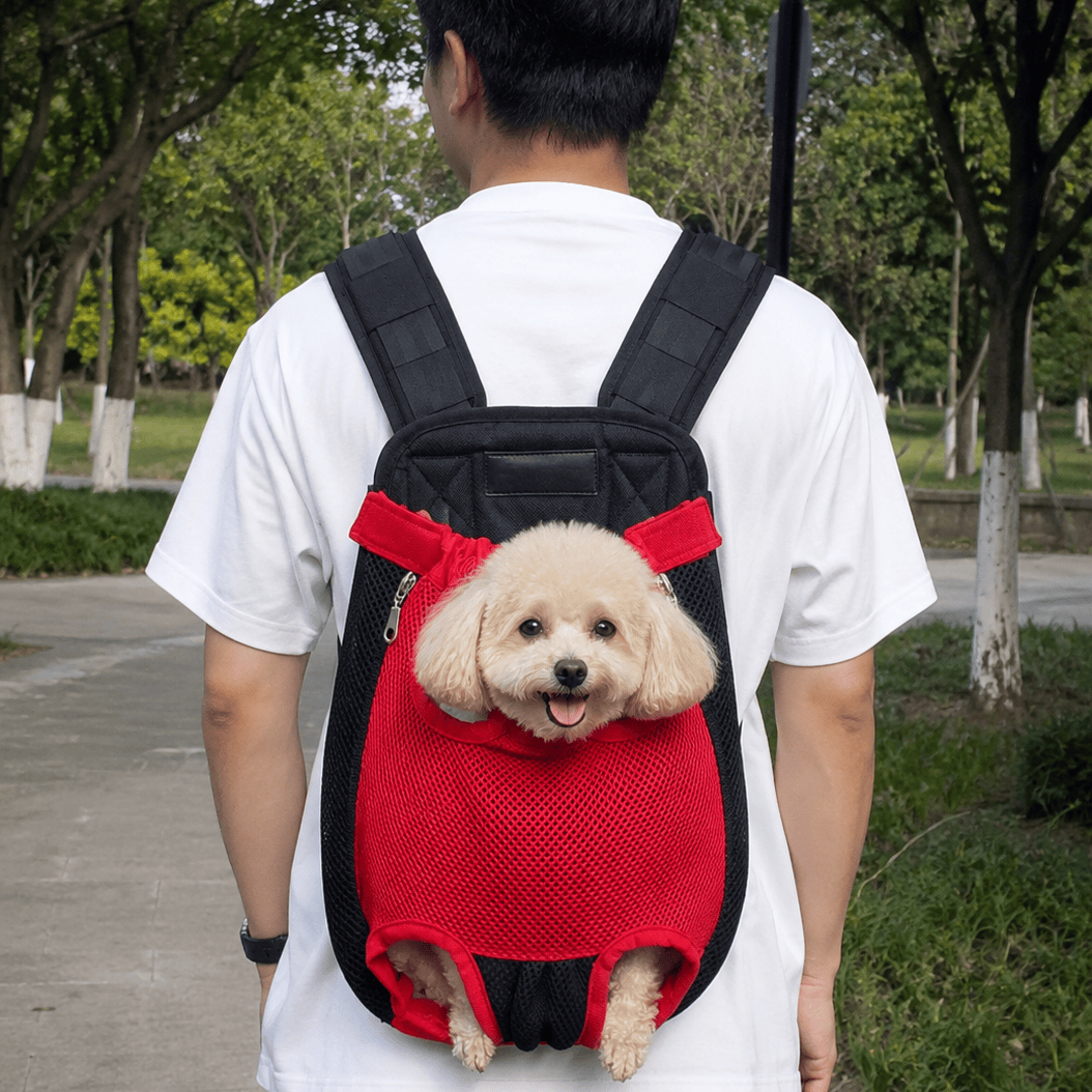 Hiking Camping front facing dog carrier backpack legs out breathable