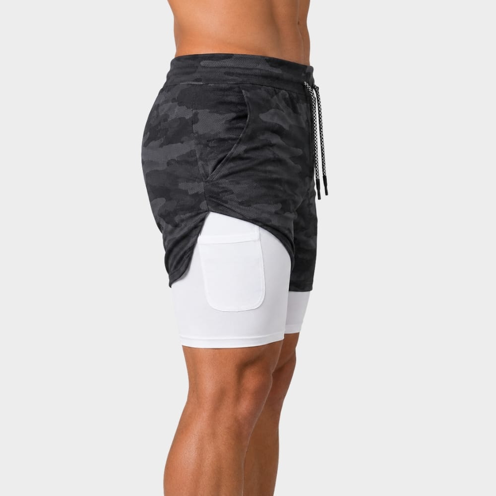 Hiking Camping mens 2 in 1 running shorts quick dry gym workout shorts