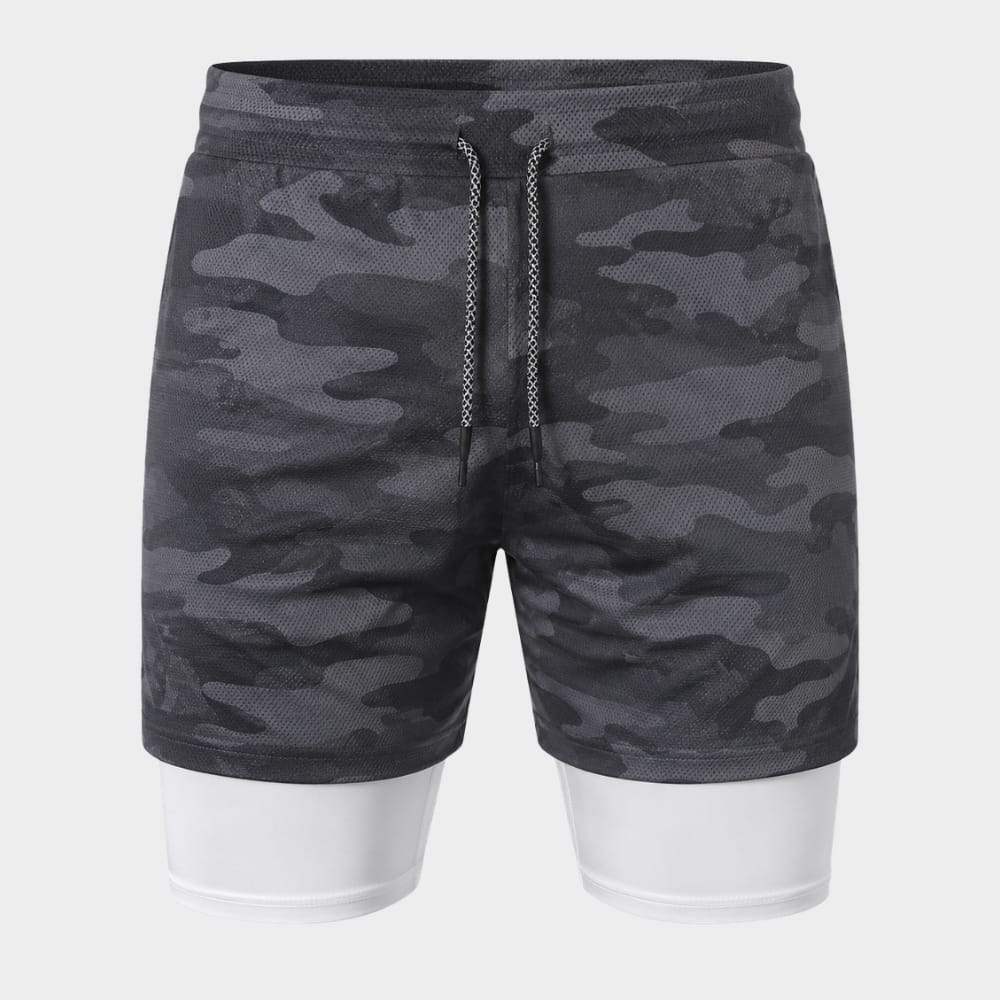 Hiking Camping mens 2 in 1 running shorts quick dry gym workout shorts