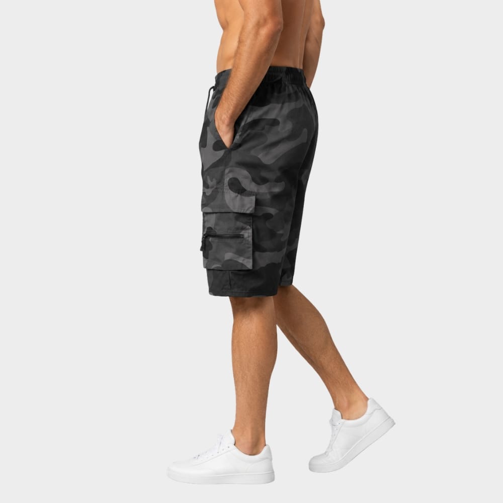 Hiking Camping mens camouflage cargo shorts elastic waist multi pocket