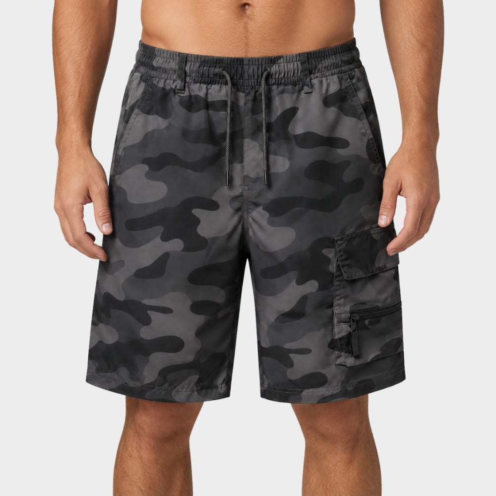Hiking Camping mens camouflage cargo shorts elastic waist multi pocket