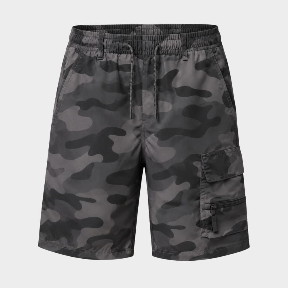 Hiking Camping mens camouflage cargo shorts elastic waist multi pocket