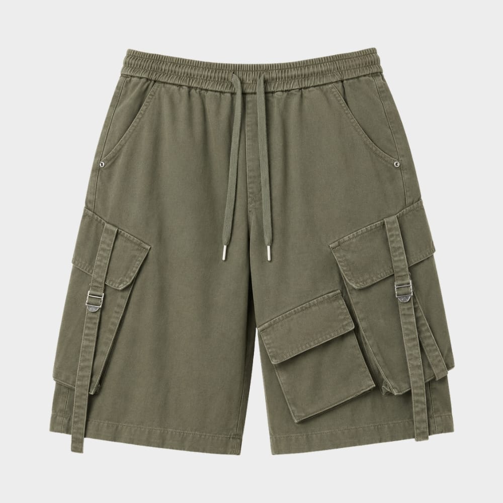 Hiking Camping mens loose fit cargo shorts elastic waist multi pocket