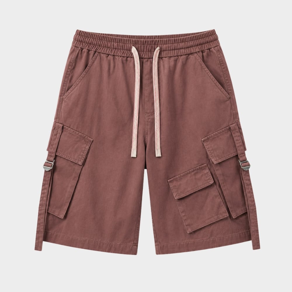 Hiking Camping mens loose fit cargo shorts elastic waist multi pocket