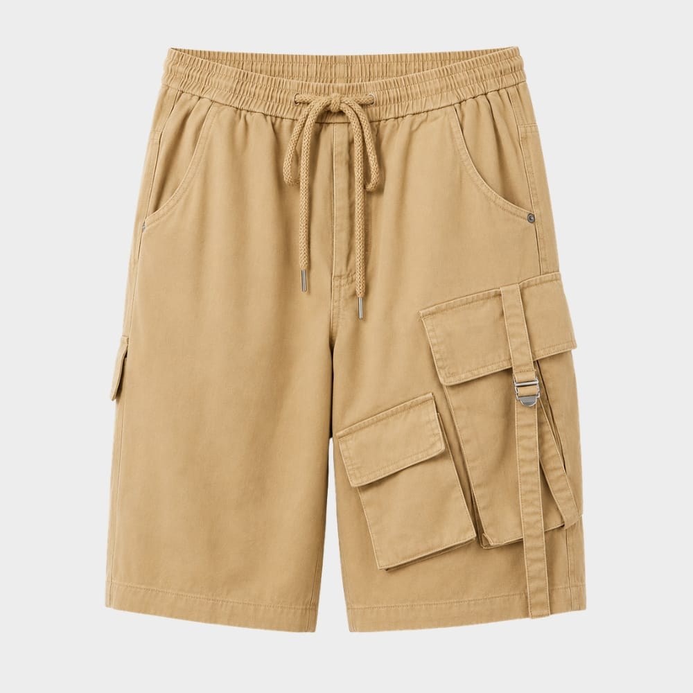 Hiking Camping mens loose fit cargo shorts elastic waist multi pocket
