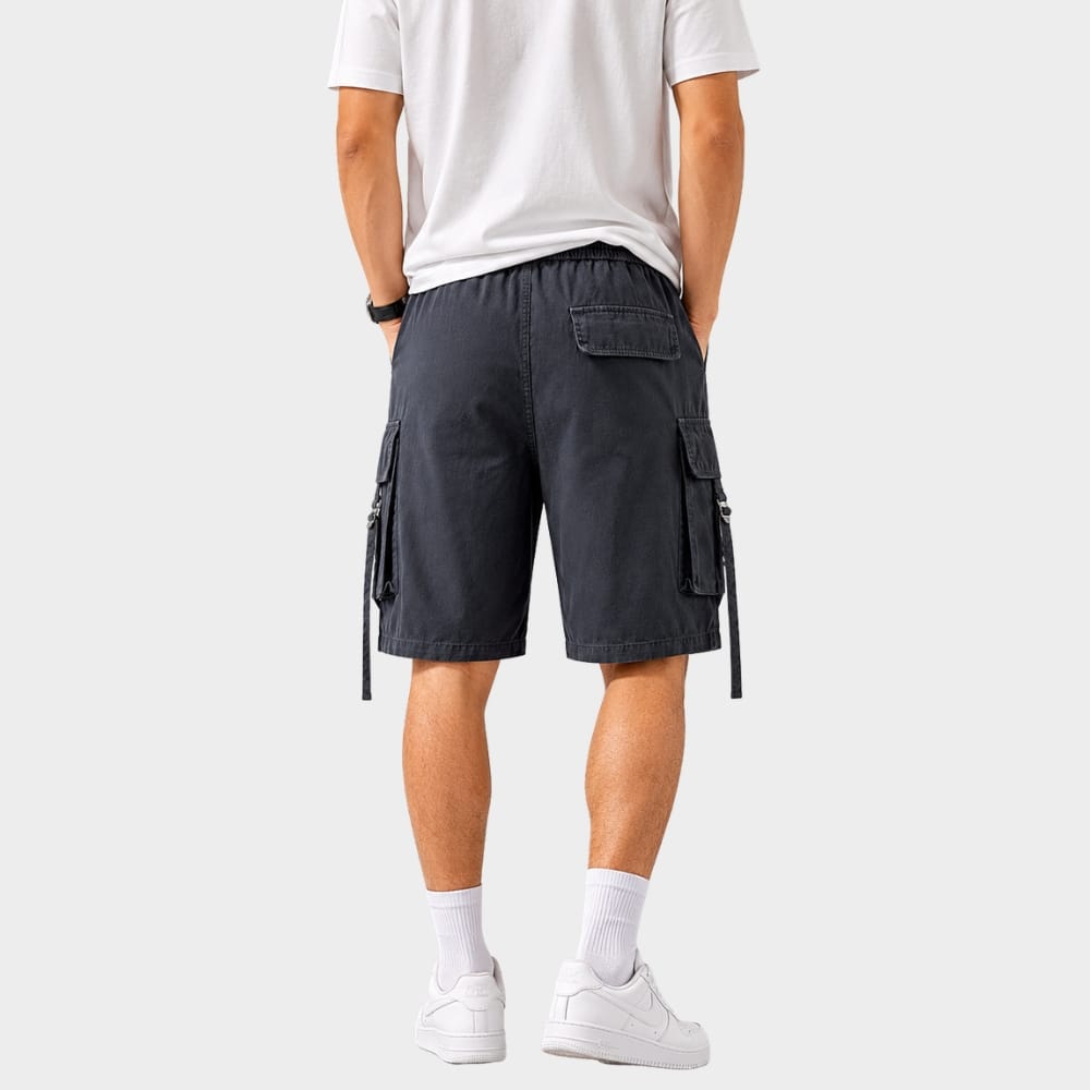 Hiking Camping mens loose fit cargo shorts elastic waist multi pocket