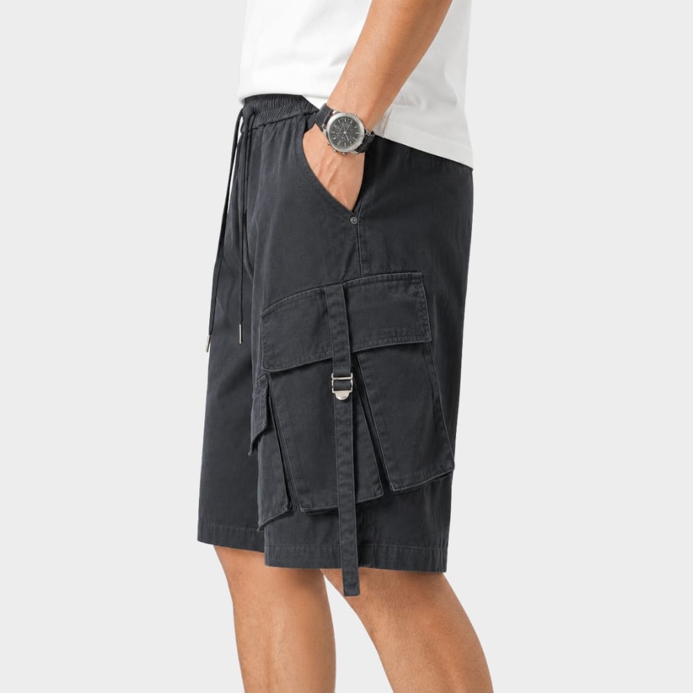 Hiking Camping mens loose fit cargo shorts elastic waist multi pocket