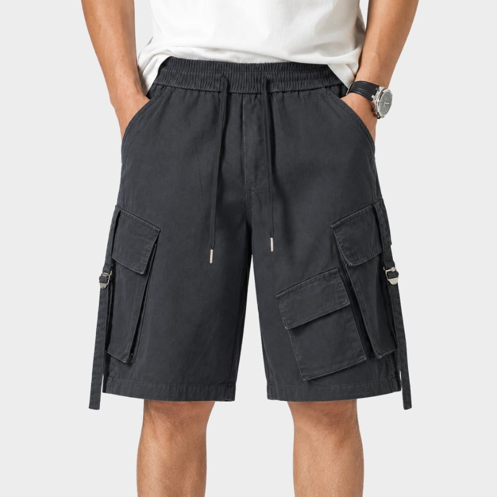 Hiking Camping mens loose fit cargo shorts elastic waist multi pocket