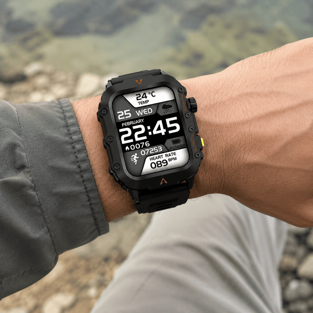 Hiking Camping military smartwatch with flashlight Bluetooth call waterproof