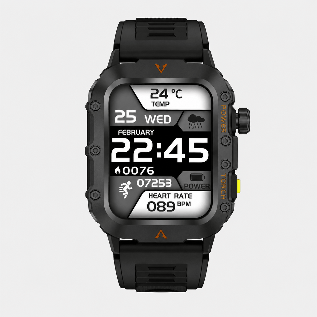 Hiking Camping military smartwatch with flashlight Bluetooth call waterproof