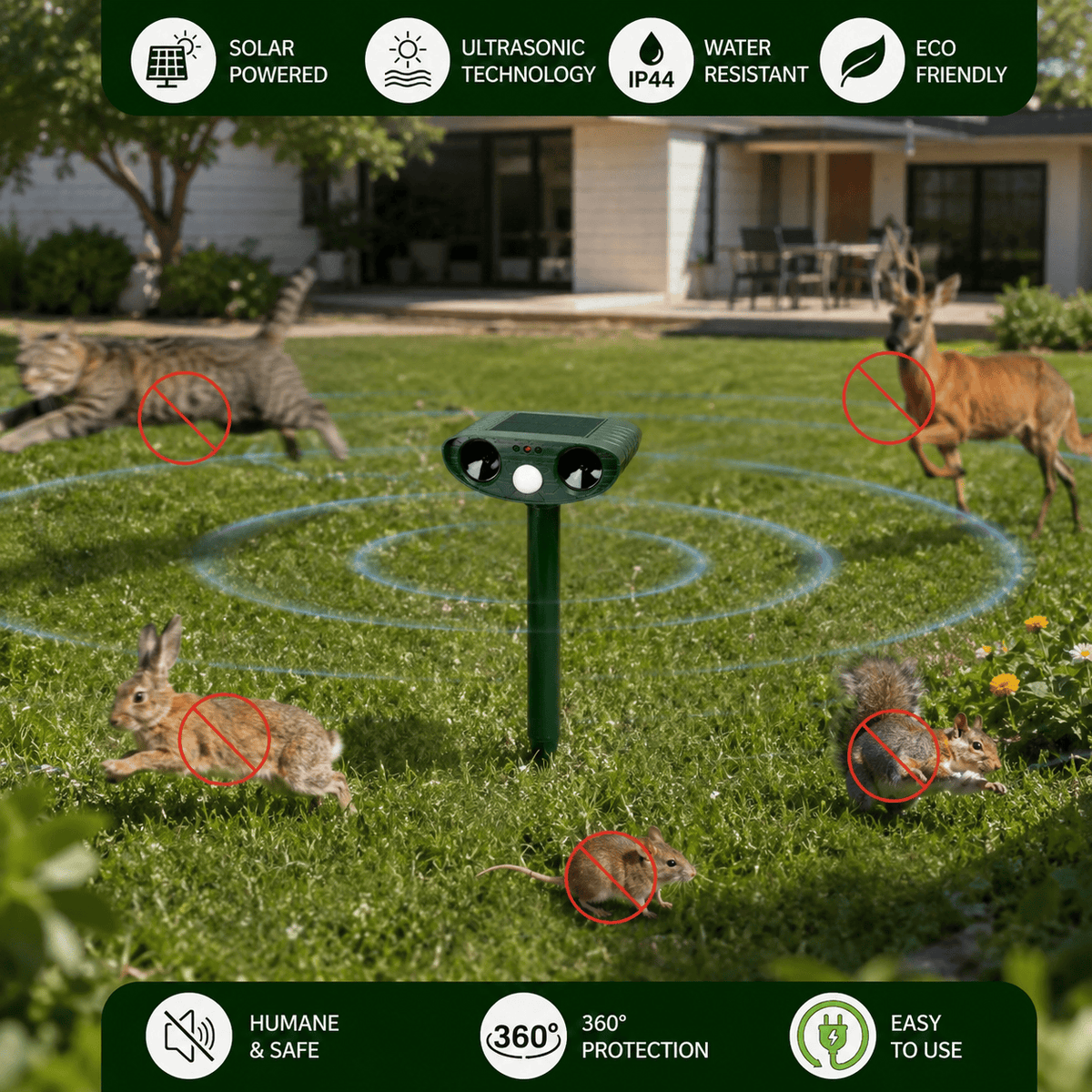 Hiking Camping solar ultrasonic animal pest repellent garden waterproof