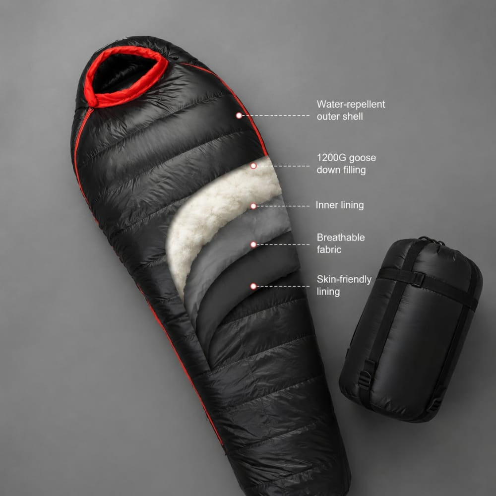Hiking Camping winter mummy sleeping bag extended size for tall campers