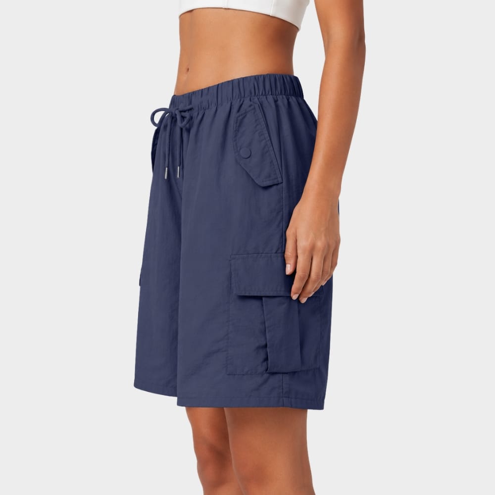 Hiking Camping womens drawstring cargo shorts knee length outdoor