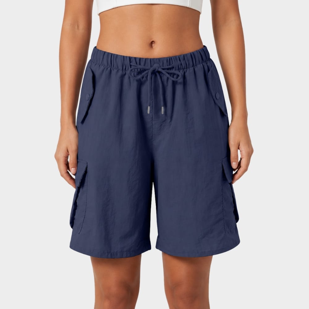 Hiking Camping womens drawstring cargo shorts knee length outdoor