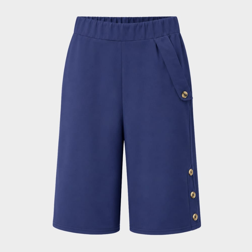 Hiking Camping womens high waist knee length loose shorts with side buttons
