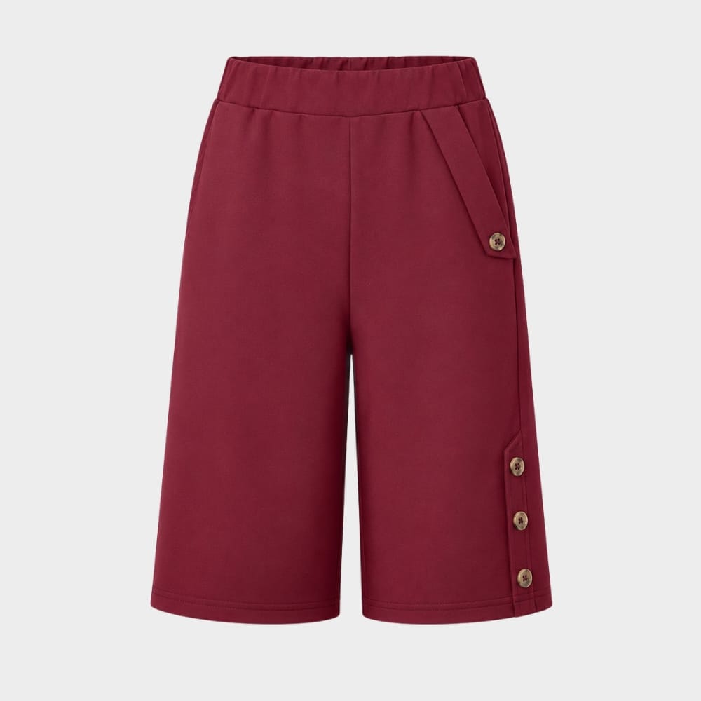 Hiking Camping womens high waist knee length loose shorts with side buttons