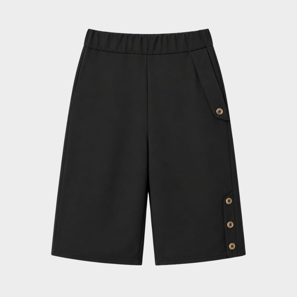 Hiking Camping womens high waist knee length loose shorts with side buttons