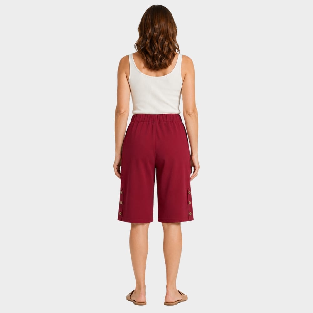 Hiking Camping womens high waist knee length loose shorts with side buttons