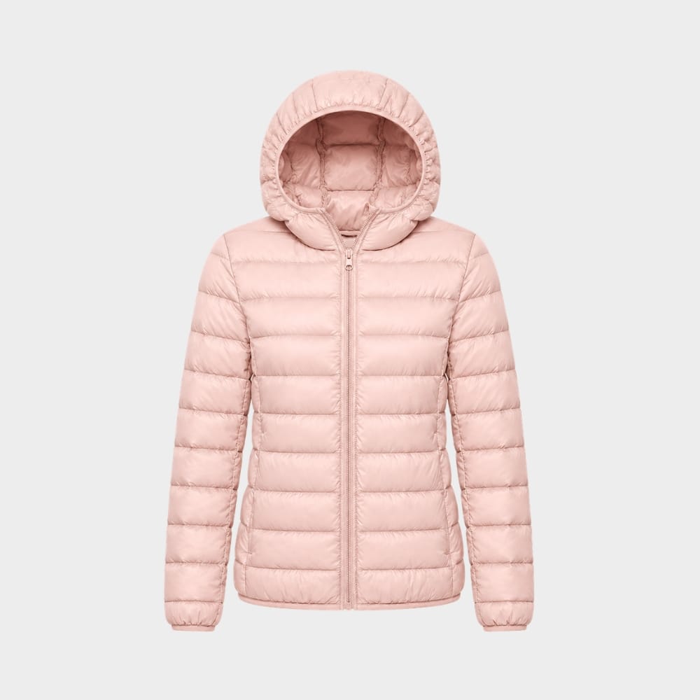 Hiking Camping womens lightweight hooded down puffer jacket packable