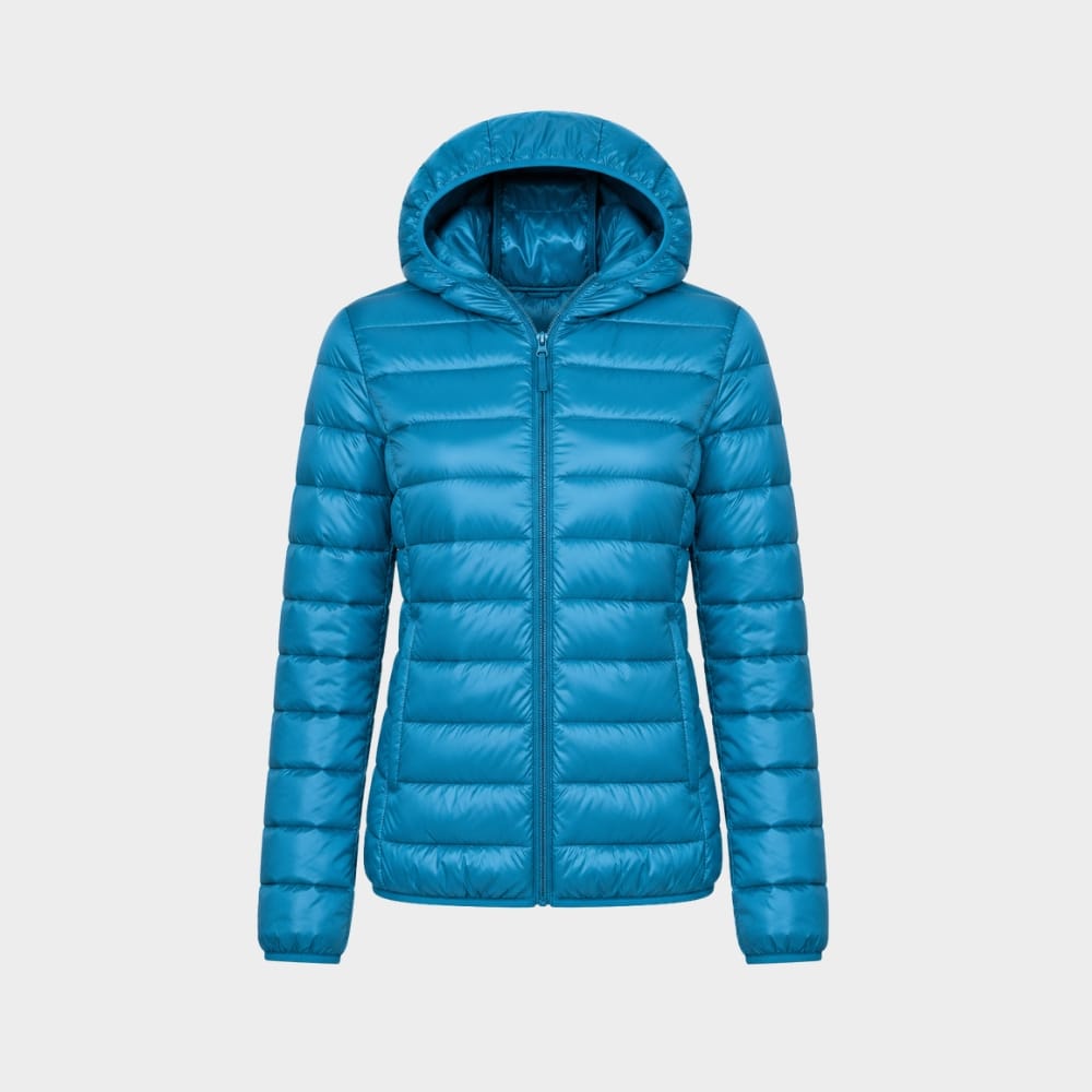 Hiking Camping womens lightweight hooded down puffer jacket packable