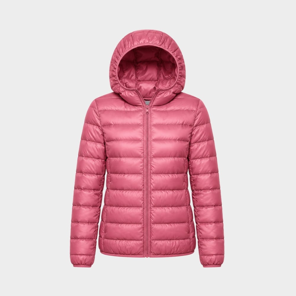 Hiking Camping womens lightweight hooded down puffer jacket packable