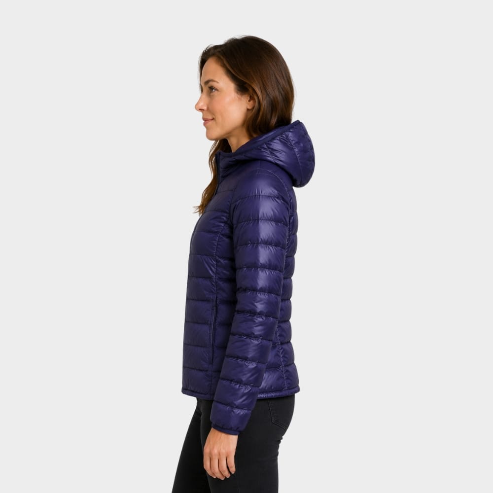 Hiking Camping womens lightweight hooded down puffer jacket packable
