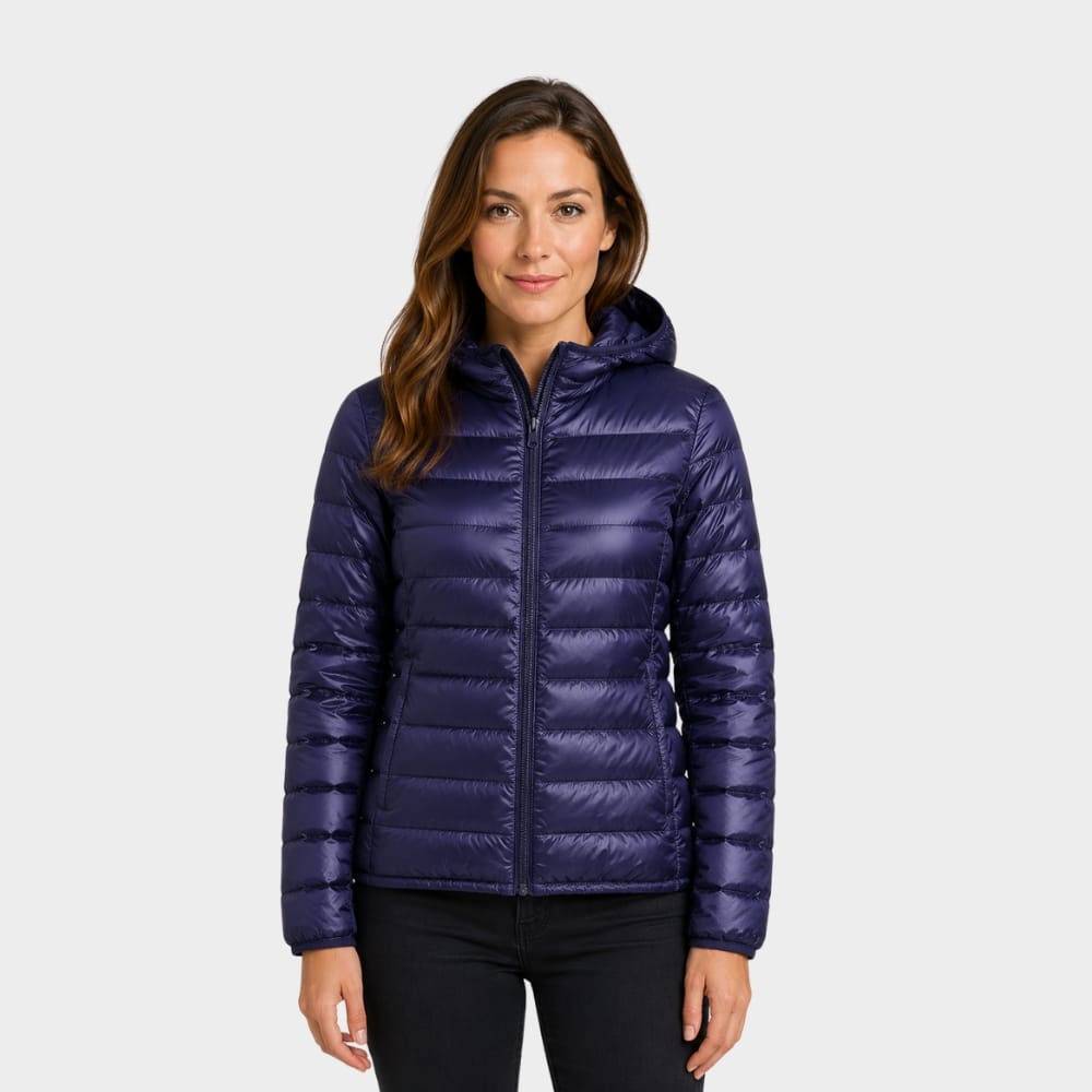Hiking Camping womens lightweight hooded down puffer jacket packable