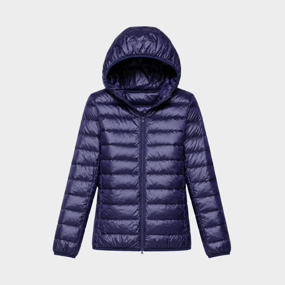 Hiking Camping womens lightweight hooded down puffer jacket packable