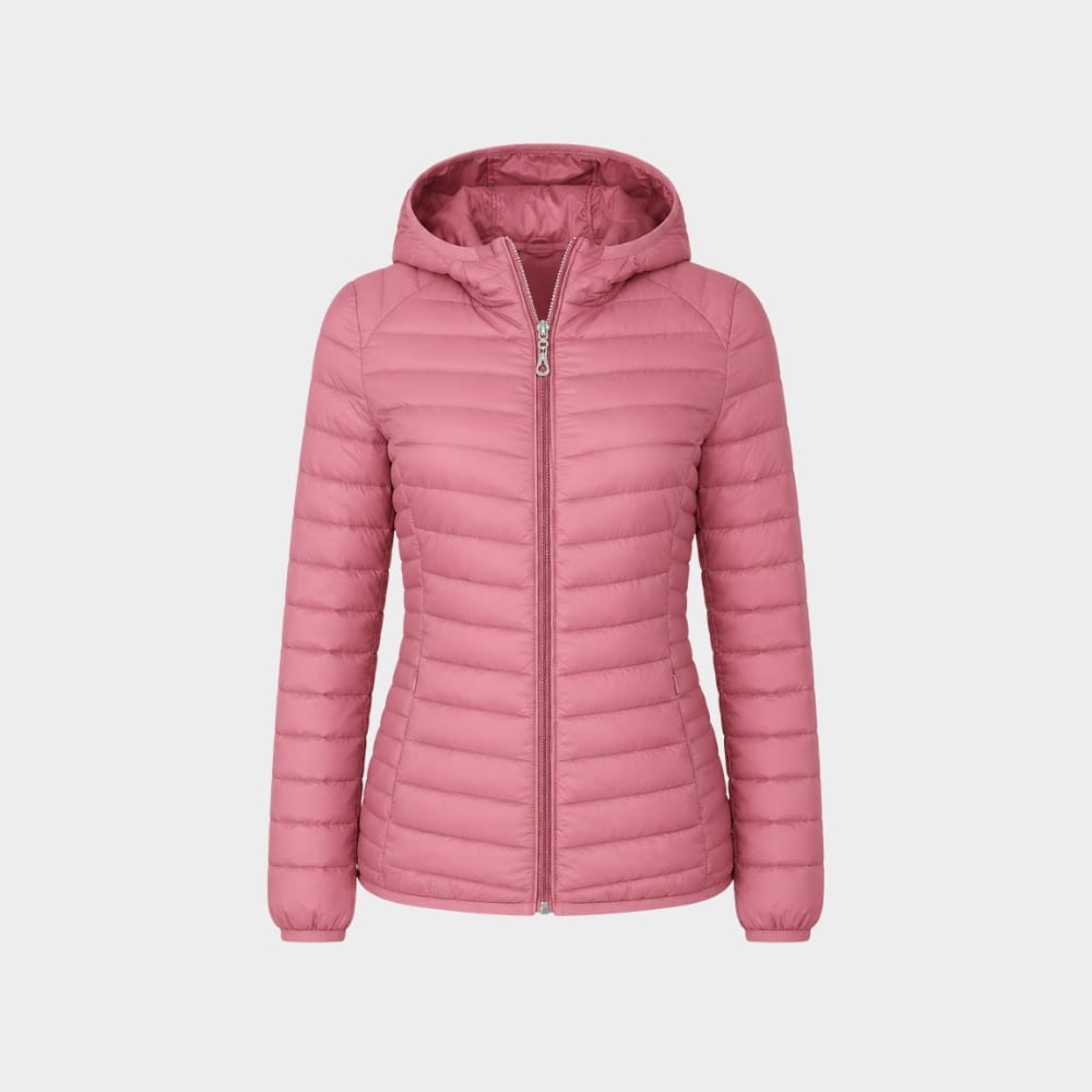 Hiking Camping womens ultralight hooded puffer jacket slim fit