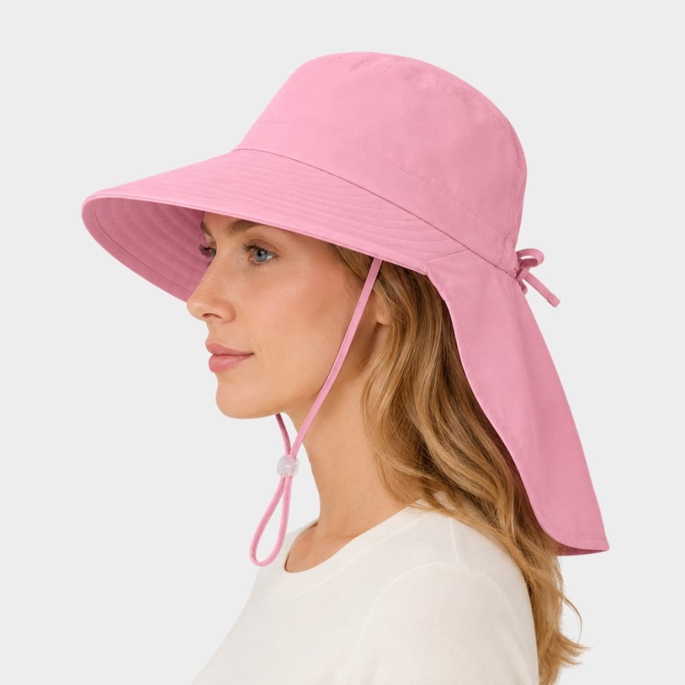 Hiking Camping womens wide brim sun hat with neck flap ponytail