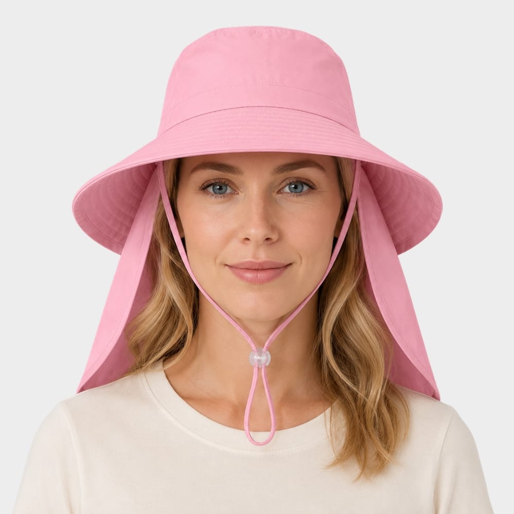 Hiking Camping womens wide brim sun hat with neck flap ponytail